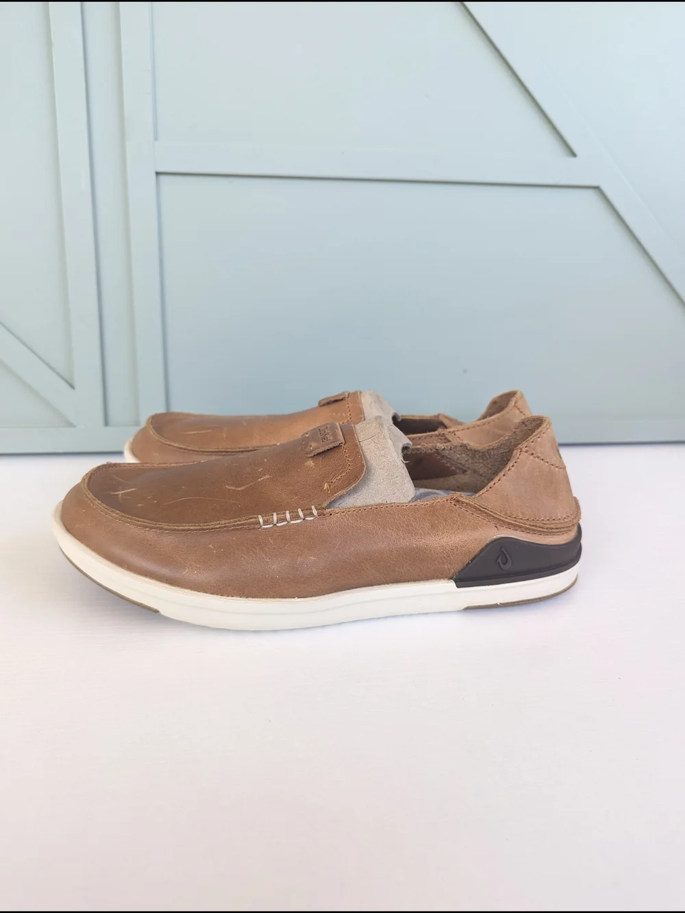 OluKai Men’s Slip-On Loafers in Light Brown